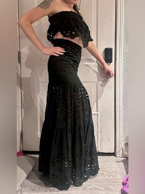 NWOT Beautiful Black Cotton Eyelet Maxi Skirt & Matching Tube Top